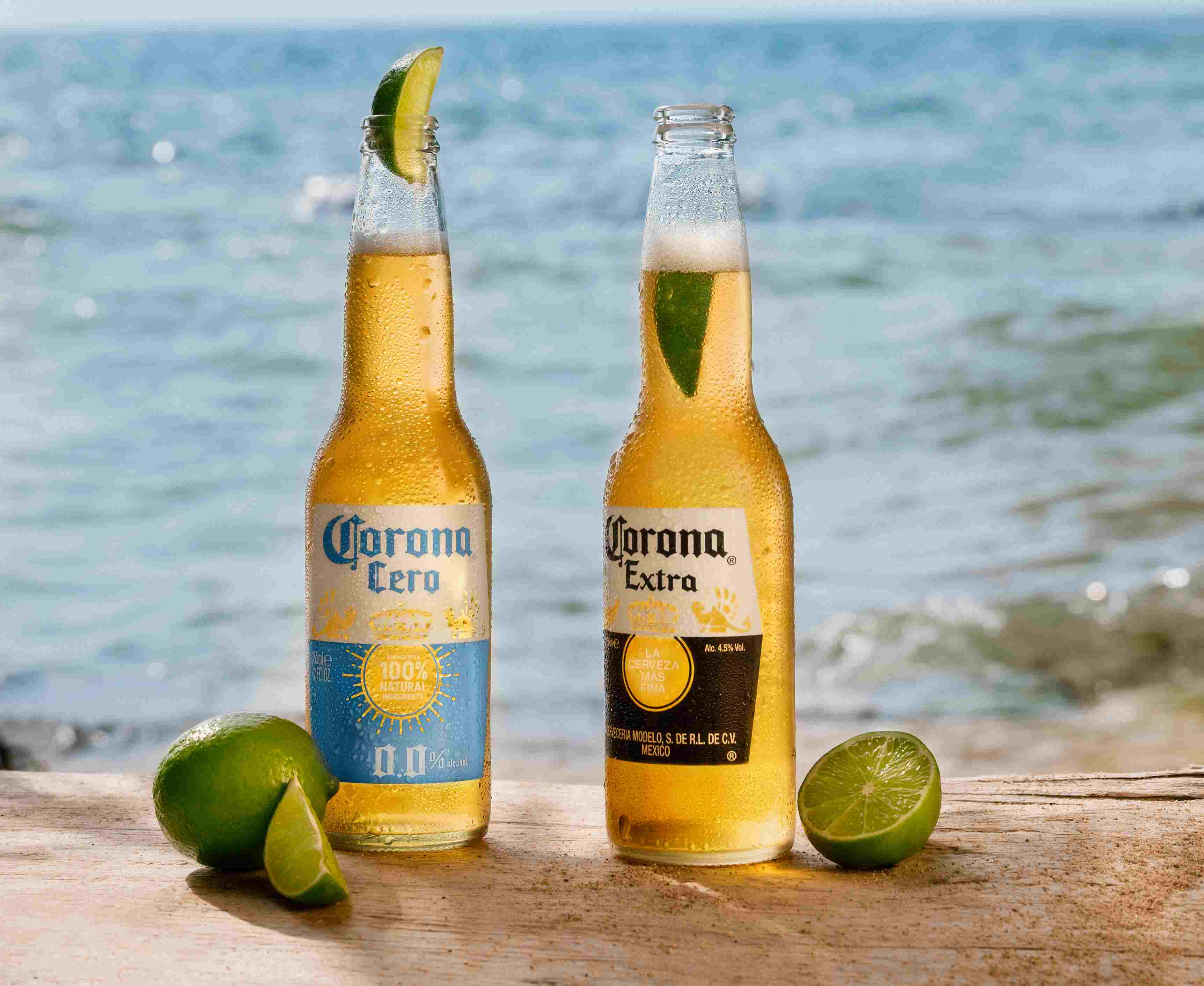 Corona Cero and Corona bottles