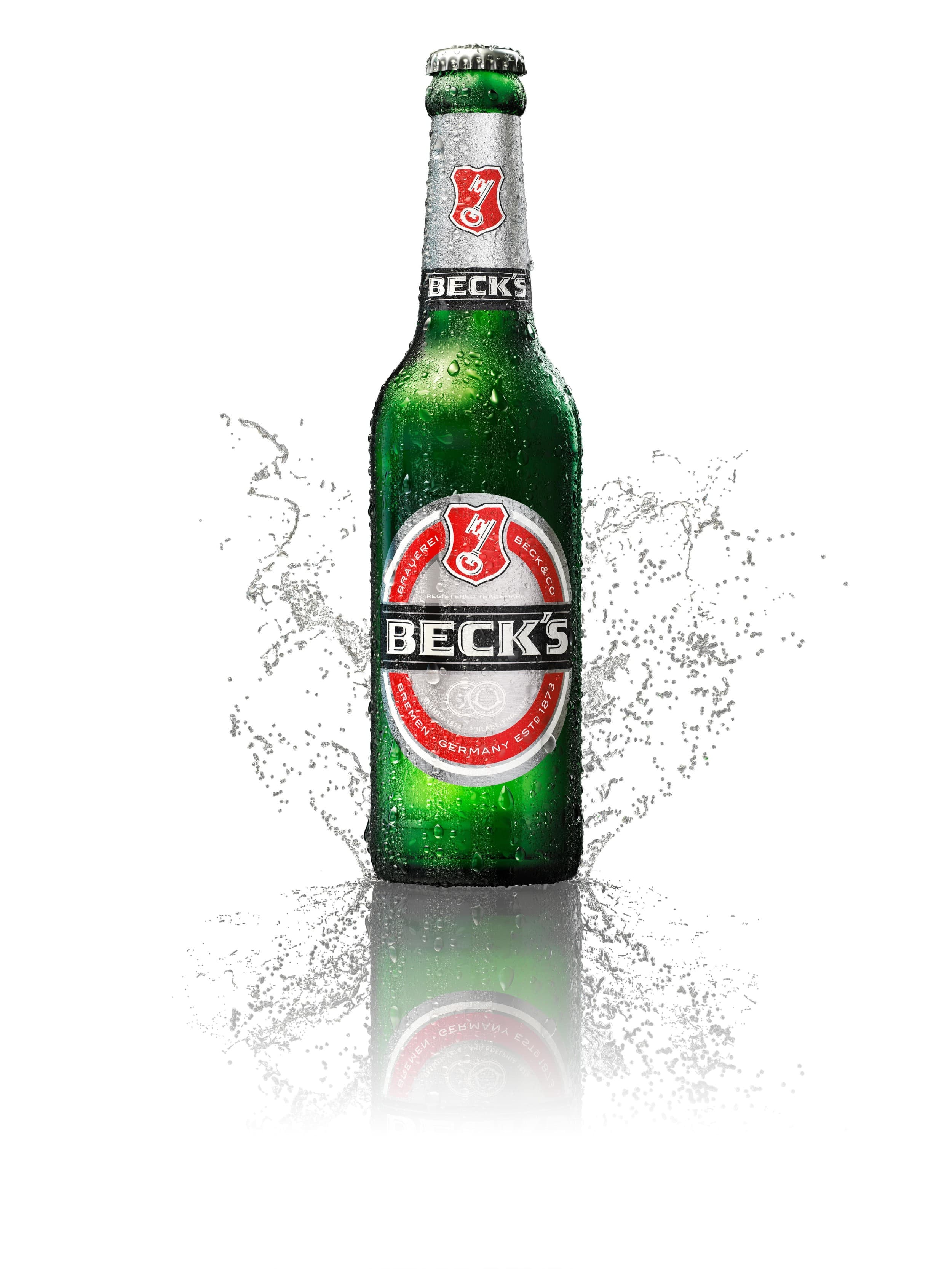 Bottle of Becks with splash