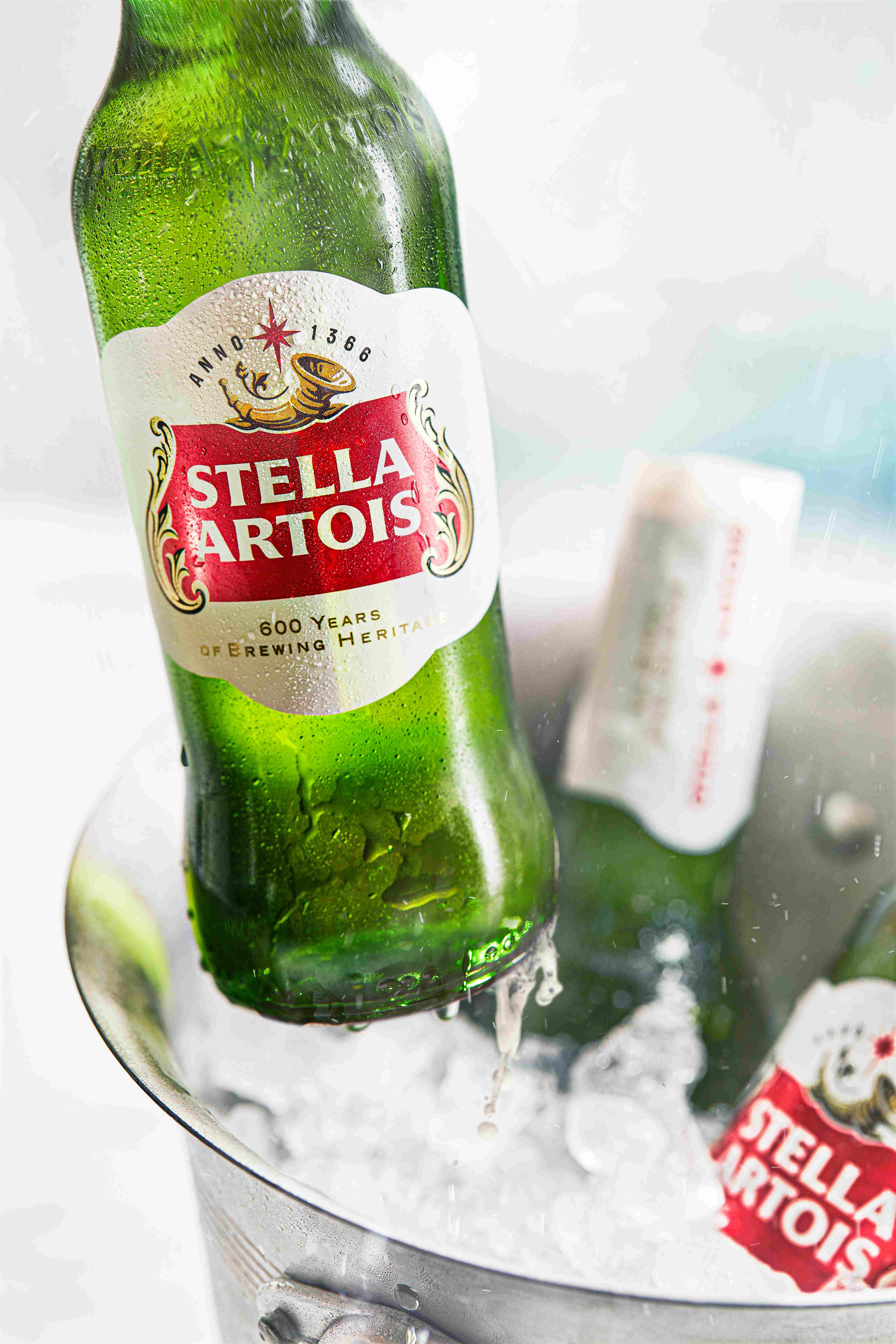 Stella Artois bottles in ice bucket