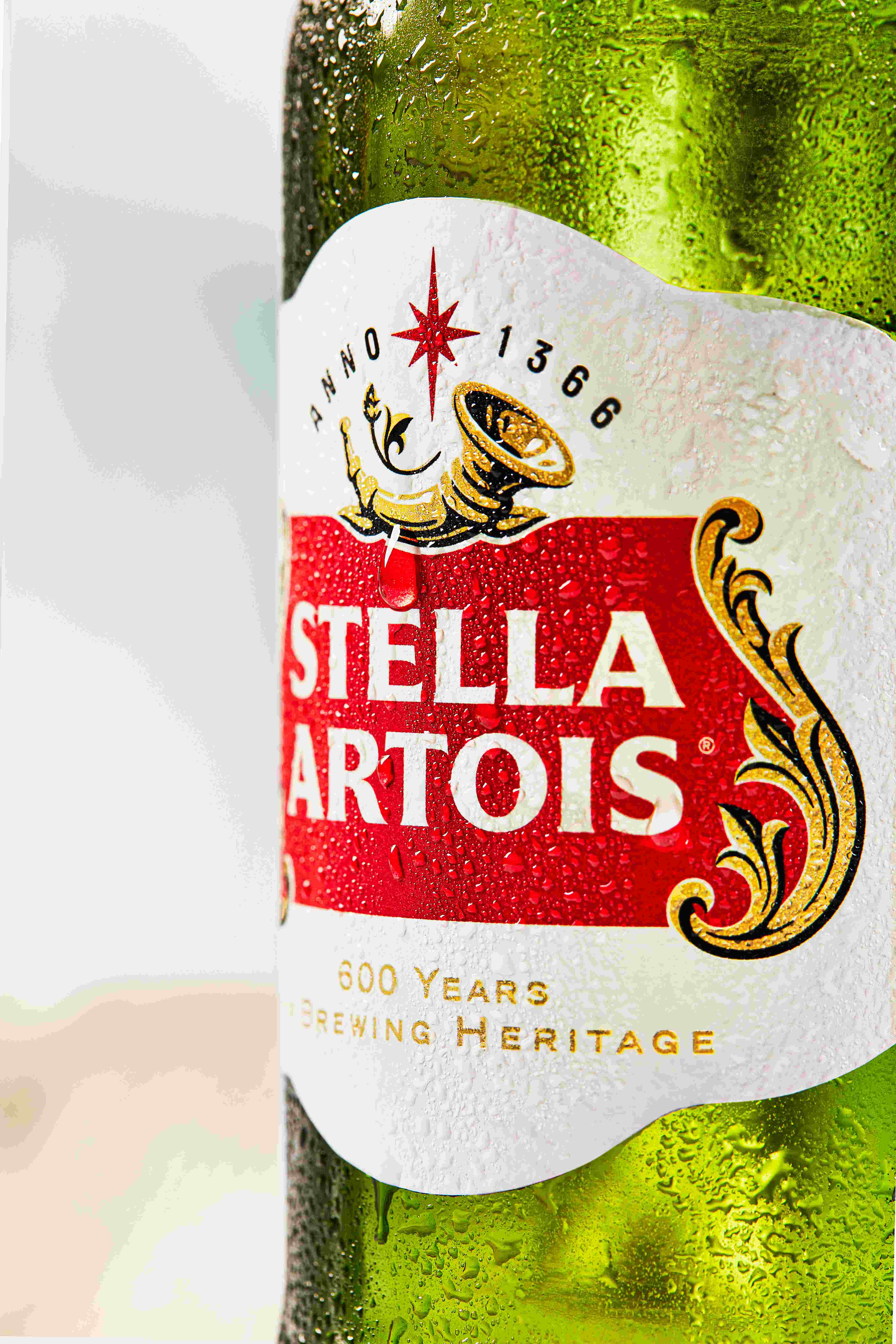 Close up shot of Stella Artois bottle